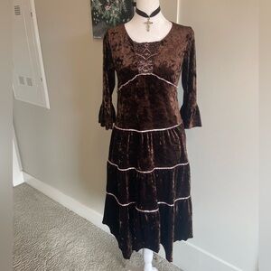 dark brown fairy core whimsy goth velvet vintage beaded dress